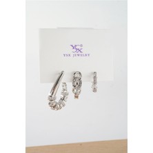 Kadın Vip Seri  Antialerjik Baget Zirkon Taşlı  3'lü Küpe