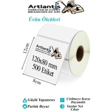 Artlantis 120X80 mm Barkod Etiketi Yapışkanlı 3 Adet Rulo Etiket Termal Barkot Terazi Etiketi 500 Lü Barkod Yazıcılara Uyumludur