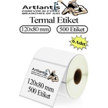 Artlantis 120X80 mm Barkod Etiketi Yapışkanlı 6 Adet Rulo Etiket Termal Barkot Terazi Etiketi 500 Lü Barkod Yazıcılara Uyumludur