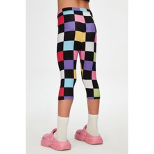 Kız Çocuk Op Art Checkers Desen Kapri