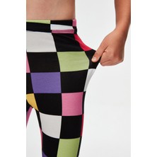 Kız Çocuk Op Art Checkers Desen Kapri