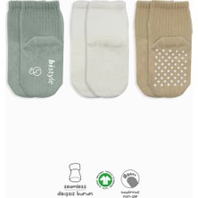 Bistyle Basic Kaymaz Penye Soket Çorap 3'lü BS10106 Nil Ekru Bej
