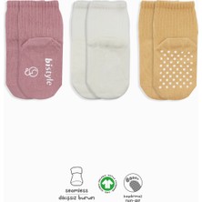 Bibaby Bistyle Basic Kaymaz Penye Soket Çorap 3'lü BS10106 Pudra Ekru Somon