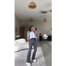 Aknbutik Kadın Yüksek Bel Süet Kumaş Ispanyol Paça Detay Pantolon