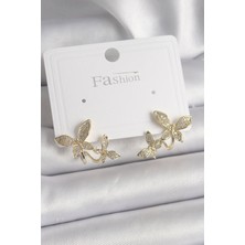 Callerrons Accessories Pirinç Gold Renk Zirkon Taşlı Kelebek Model Kadın Küpe - EBJ241221W30133