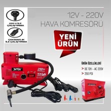 Araba Oto Araç Lastik Şişirme Pompası Hava Kompresörü 250PSI Dc 12-Ac 220 Volt Kompresör Pompa Seti