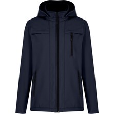 Lacivert Erkek %100 Su Geçirmez Içi Polarlı Iç Çepli Çıkartılabilir Kapüşonlu Softshell Mont&kaban
