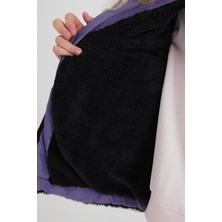 Lila Peluş Detaylı Içi Kürklü Kalın Şişme Kız Çocuk Mont&kaban