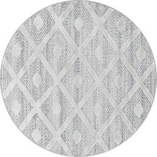 My Deco Carpet Yuvarlak Modern Iskandinav Yumuşak Bukle Kabartmalı 3D Kare Desenli Gri Oturma Oda Salon Mutfak Halı