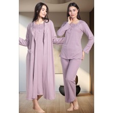 Mecit Pijama Mecit 6157 Gül Kurusu Kadın Sabahlık Pijama Gecelik Set