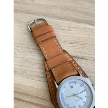 Taba Alttan Derili El Yapımı Siyah Deri Saat Kordonu.gerçek Deri. 18-20-22-24 ve 26MM Genişlik Seçenekleri.