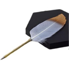 Kuş Tüyü Tükenmez Kalem 10 Farklı Renk Dekoratif Altın Yaldızlı Mavi