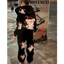 Amor Man Özel Tasarım Kapüşonlu Ayıcıklar Baskılı Şardonlu Kışlık Luxury Kadın Eşofman Takımı