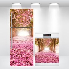 Buzdolabı ve Bulaşık Makinesi Kapak Sticker Kendinden Yapışkanlı Folyo Kaplama Pembe Çiçekler