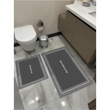 İstinye Halı Dijital Baskı Modern Desenli  Banyo Halısı Ikili Banyo Paspası (40 cm  x 60 cm )VE(60 cm  x 100 cm )