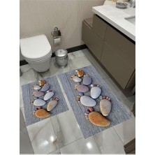 İstinye Halı Dijital Baskı Modern Desenli  Banyo Halısı Ikili Banyo Paspası (40 cm  x 60 cm )VE(60 cm  x 100 cm )