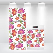 Buzdolabı ve Bulaşık Makinesi Kapak Sticker Kendinden Yapışkanlı Folyo Kaplama Çiçek