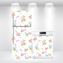 Beyaz Çiçek Desenli Buzdolabı ve Bulaşık Makinesi Kendinden Yapışkanlı Folyo