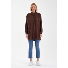 Emmas Clothing Oversize Çift Cepli Cep Çift Kapaklı Kadın Tunik Gömlek