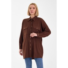 Emmas Clothing Oversize Çift Cepli Cep Çift Kapaklı Kadın Tunik Gömlek