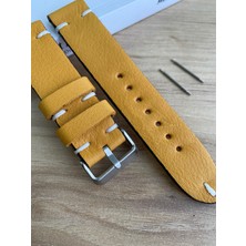 El Dikişi Hardal Sarısı Gerçek Deri Saat Kordonu. Hakiki Deri. 18,20,22,24,26MM. Genişlik Seçenekleri