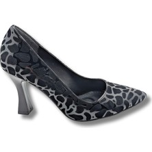 Çiğdem Kundura Zivanta Leopar Desenli Kadın Stiletto - Zivanta - Siyah - 39