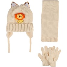 Kitti 1-4 Yaş 3'lü Takım Erkek Atkı, Eldiven ve Şapka Set Içi Polarlı