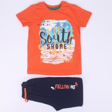 Bebegen Erkek Çocuk Turuncu Laci South Shore Yazılı Şortlu 2'li Takım