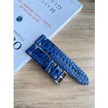 El Dikişi Lacivert Croco Desen Gerçek Deri Saat Kordonu. Hakiki Deri. 18,20,22,24,26MM. Genişlikseçenekleri.