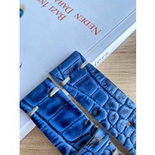 El Dikişi Lacivert Croco Desen Gerçek Deri Saat Kordonu. Hakiki Deri. 18,20,22,24,26MM. Genişlikseçenekleri.