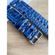 El Dikişi Lacivert Croco Desen Gerçek Deri Saat Kordonu. Hakiki Deri. 18,20,22,24,26MM. Genişlikseçenekleri.
