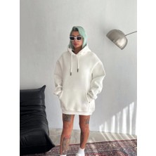 Janes Kapşonlu Üç Iplik Penye Basic Sweatshirt - Beyaz