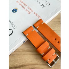 El Dikişi Turuncu Gerçek Deri Saat Kordonu. Hakiki Deri. 18,20,22,24,26MM.