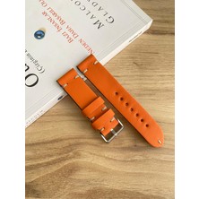 Akshowcase El Dikişi Turuncu Gerçek Deri Saat Kordonu. Hakiki Deri. 18,20,22,24,26MM.
