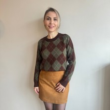 Aylish Kahverengi Haley Baklava Desenli Kazak (Kahverengi Tabanlıdır)