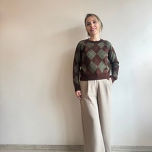 Aylish Kahverengi Haley Baklava Desenli Kazak (Kahverengi Tabanlıdır)