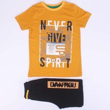 Bebegen Erkek Çocuk Sarı Siyah Never Yazılı Şortlu 2'li Takım