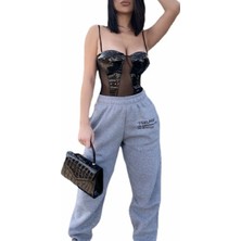 Amor Face Özel Tasarım Feelings Baskılı Şardonlu Kışlık Modern Salaş Kadın Eşofman Altı