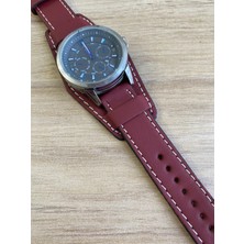 Bordo Alttan Derili El Yapımı Siyah Deri Saat Kordonu. Gerçek Deri. 18,20,22,24,26MM Genişlik Seçenekleri