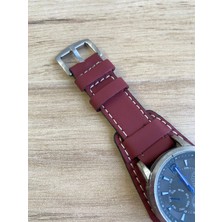 Bordo Alttan Derili El Yapımı Siyah Deri Saat Kordonu. Gerçek Deri. 18,20,22,24,26MM Genişlik Seçenekleri