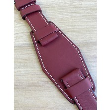 Bordo Alttan Derili El Yapımı Siyah Deri Saat Kordonu. Gerçek Deri. 18,20,22,24,26MM Genişlik Seçenekleri