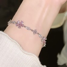 Harlofia Jewelry Zirkon Taşlı Pembe Sakura Çiçeği Bileklik
