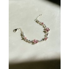 Harlofia Jewelry Zirkon Taşlı Pembe Sakura Çiçeği Bileklik