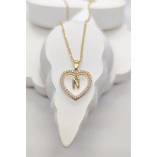 Sassy Takı Harfli Zirkon Taşlı Kalp Model Gold Çelik Kolye