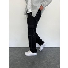 Carisma81 Baggy Kargo Cep Siyah Dikiş Detaylı Pantolon
