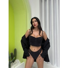 Lady Prive Simli Siyah Büstiyer Takım