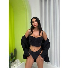 Lady Prive Simli Siyah Büstiyer Takım
