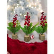 Nettenevime 3lü Set Yapay Çiçek Yılbaşı Çiçeği Kokinalı Kütük Saksılı Dekoratif Süs 20 cm