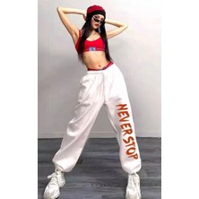 Amor Face Özel Tasarım Never Stop Baskılı Şardonlu Kışlık Hip Hop Sokak Modası Kadın Eşofman Altı