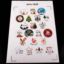 Mutlu Yıllar Yılbaşı Sticker, Yılbaşı Çıkartma Cam Sticker Happy New Year Duvar Sticker-A4 Boyutunda